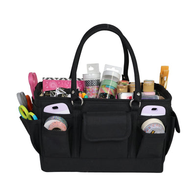 Everything Mary Deluxe Store and Tote - Craft Organizer and Storage Bag with 13 Pockets - Collapsible and Portable Art Supply Caddy for Sewing, Scrapbooking, Painting - Black