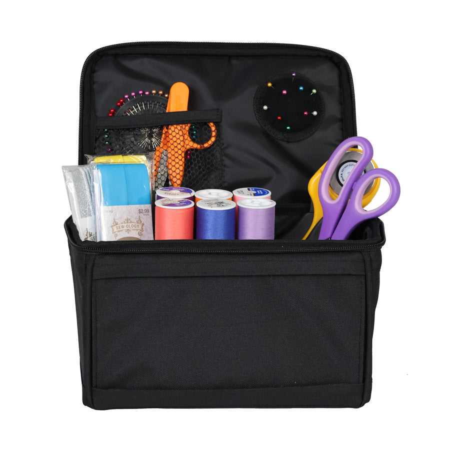 Everything Mary Sewing Kit Organizer Box, Black - Supplies Storage Basket for Supplies and Accessories - Organization for Thread, Needles, Notions & Scissors - Portable Craft Caddy