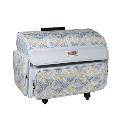 XL 4 Wheel Collapsible Deluxe Rolling Sewing Machine Storage Case, Grey Floral