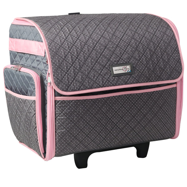 Deluxe Collapsible Rolling Sewing Case, Pink & Grey Everything Mary