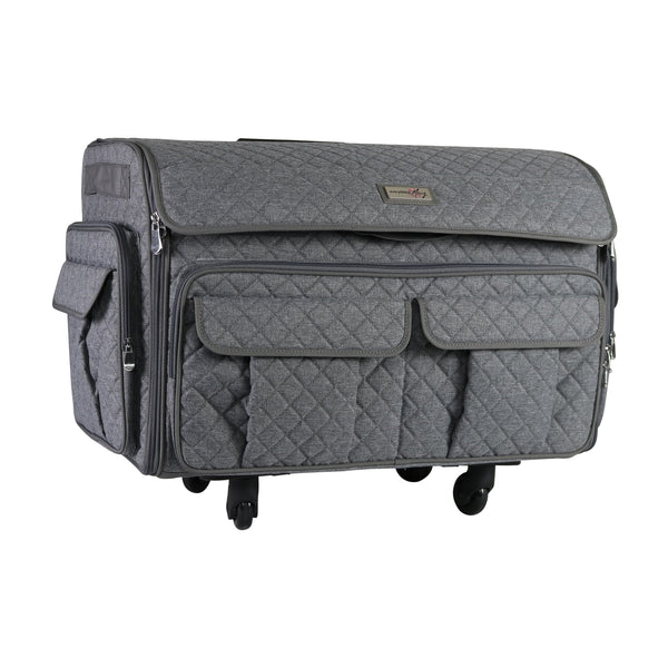 XXL Deluxe Rolling Sewing Machine Case, Grey Quilted XXL Deluxe Rolling Sewing Machine Case, Grey Quilted