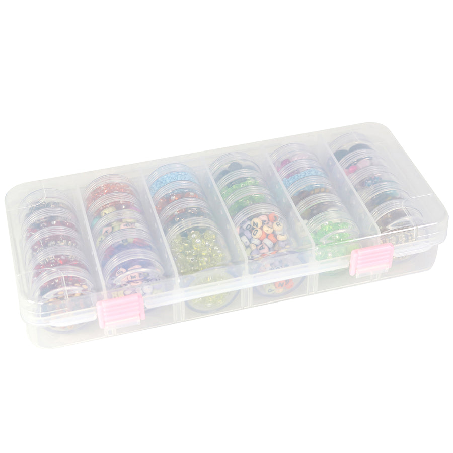 Everything Mary Clear Bead Storage Case with 28 Removable Jars – Portable Organizer for Beads, Jewelry, and Craft Supplies
