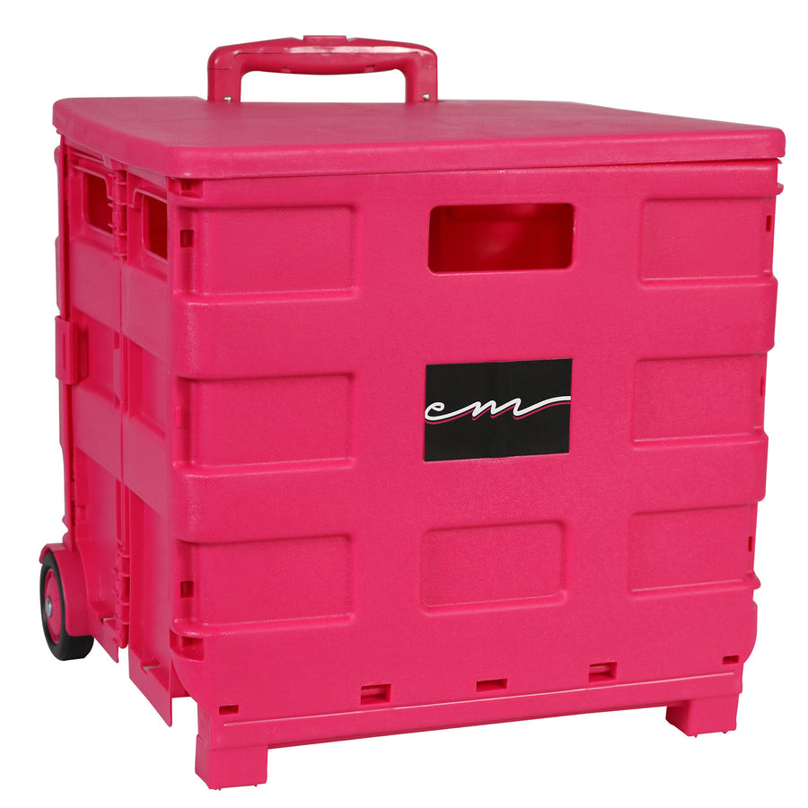 Collapsible Rolling Craft Cart with Lid – Pink