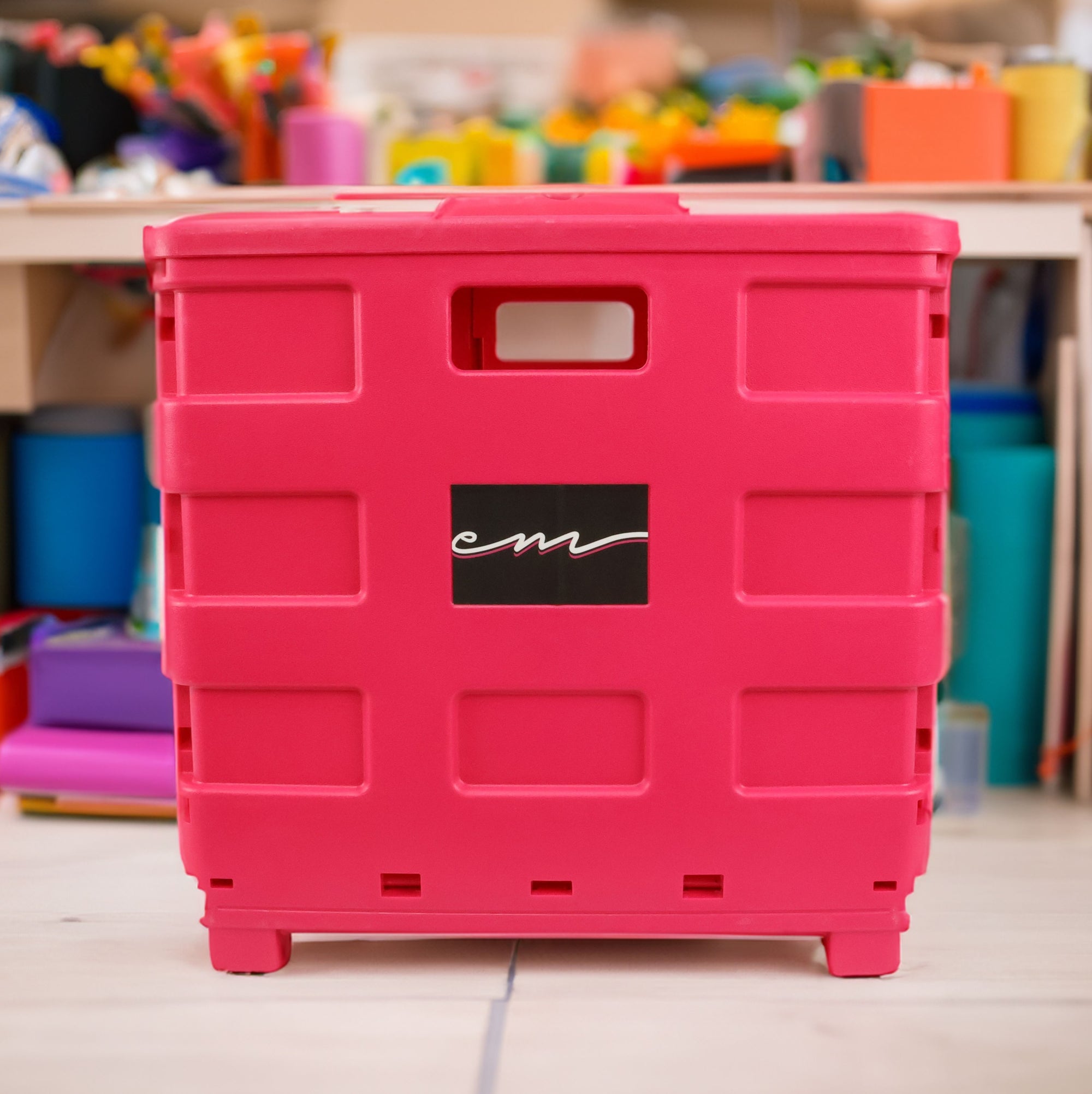 Collapsible Rolling Craft Cart with Lid – Pink
