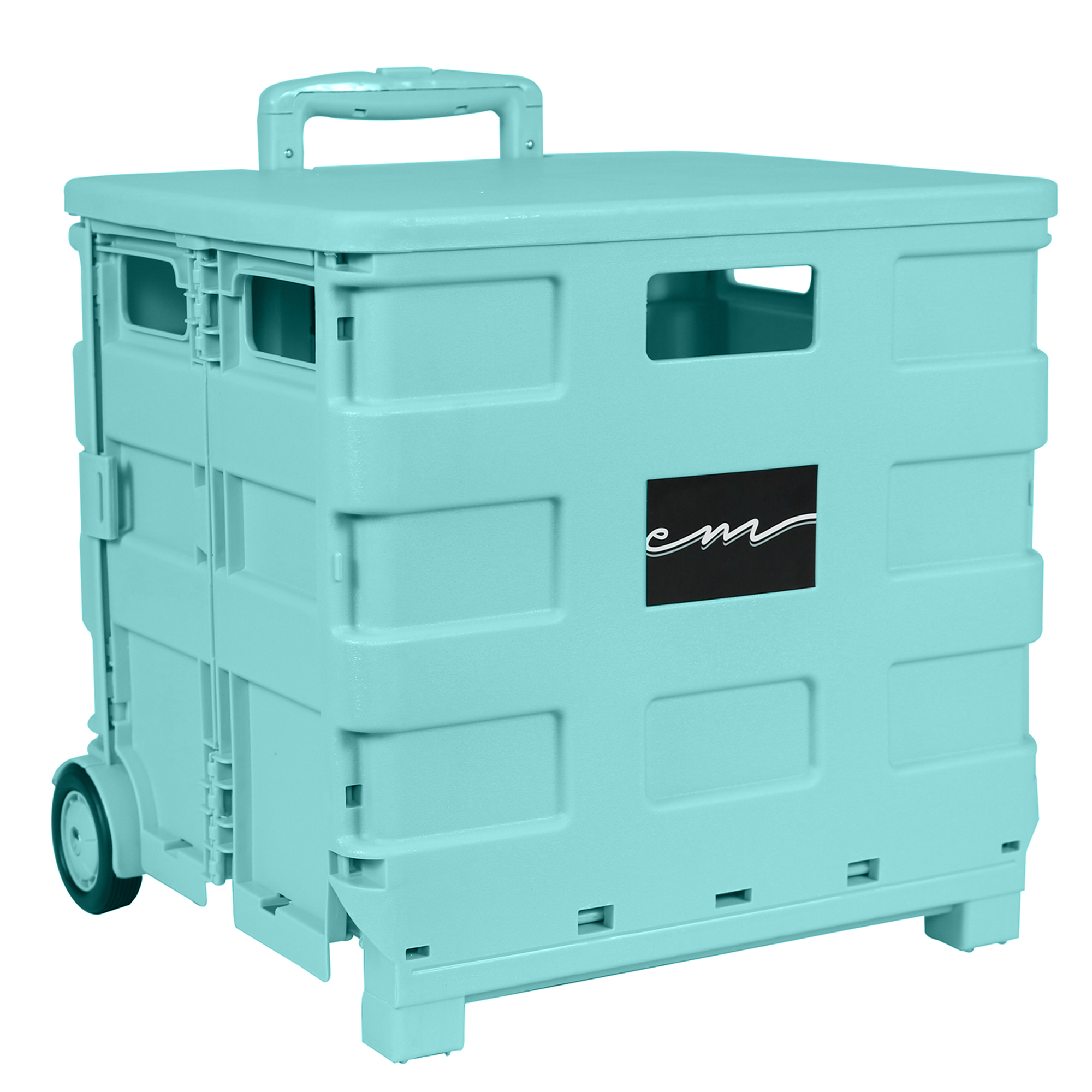 Collapsible Rolling Craft Cart with Lid – Aqua