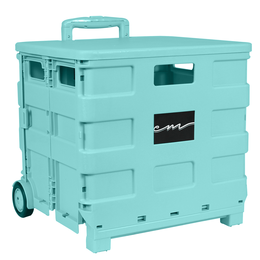 Collapsible Rolling Craft Cart with Lid – Aqua