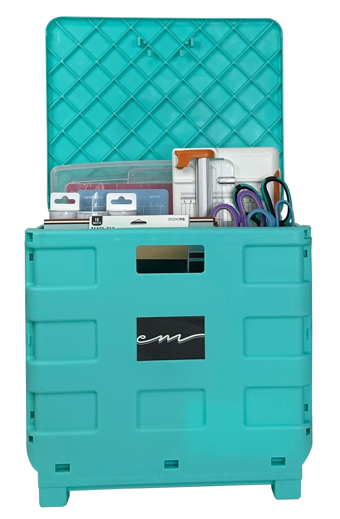 Collapsible Rolling Craft Cart with Lid – Aqua