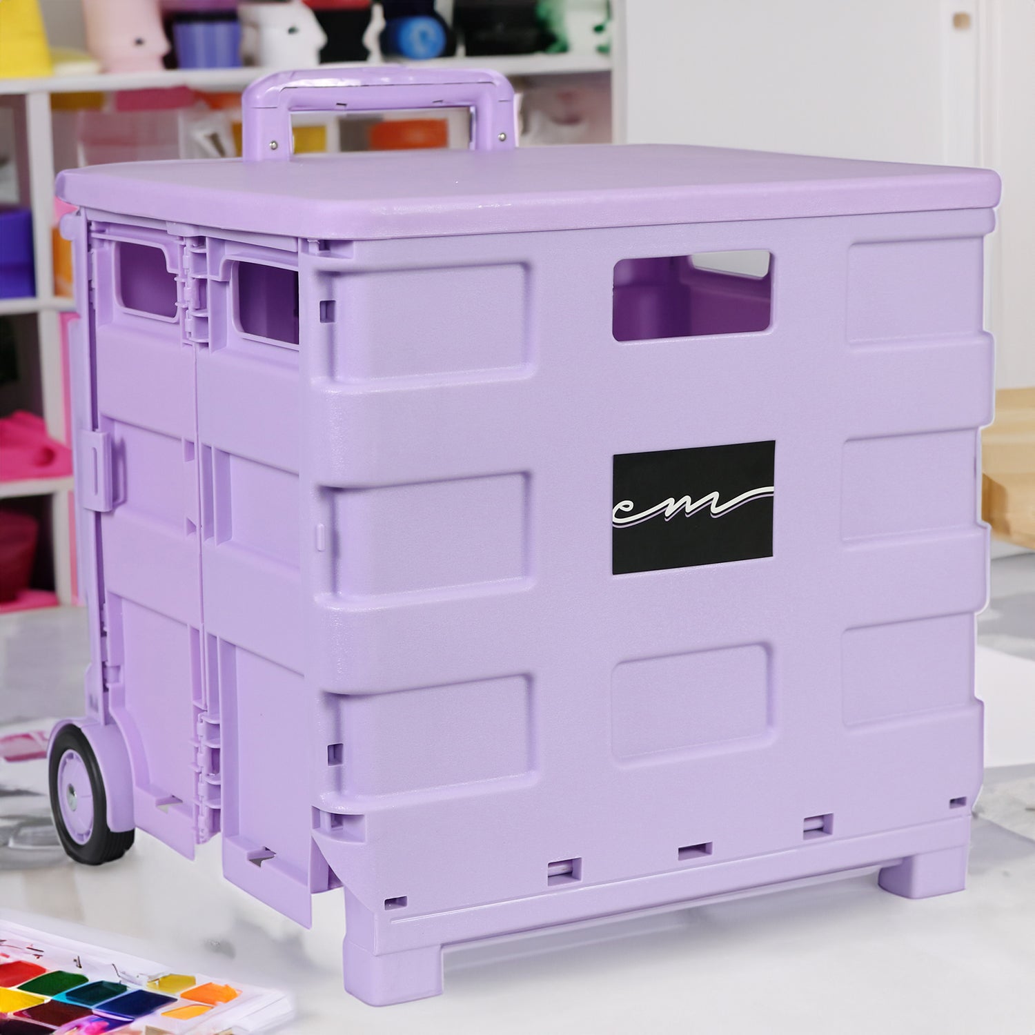Collapsible Rolling Craft Cart with Lid – Purple