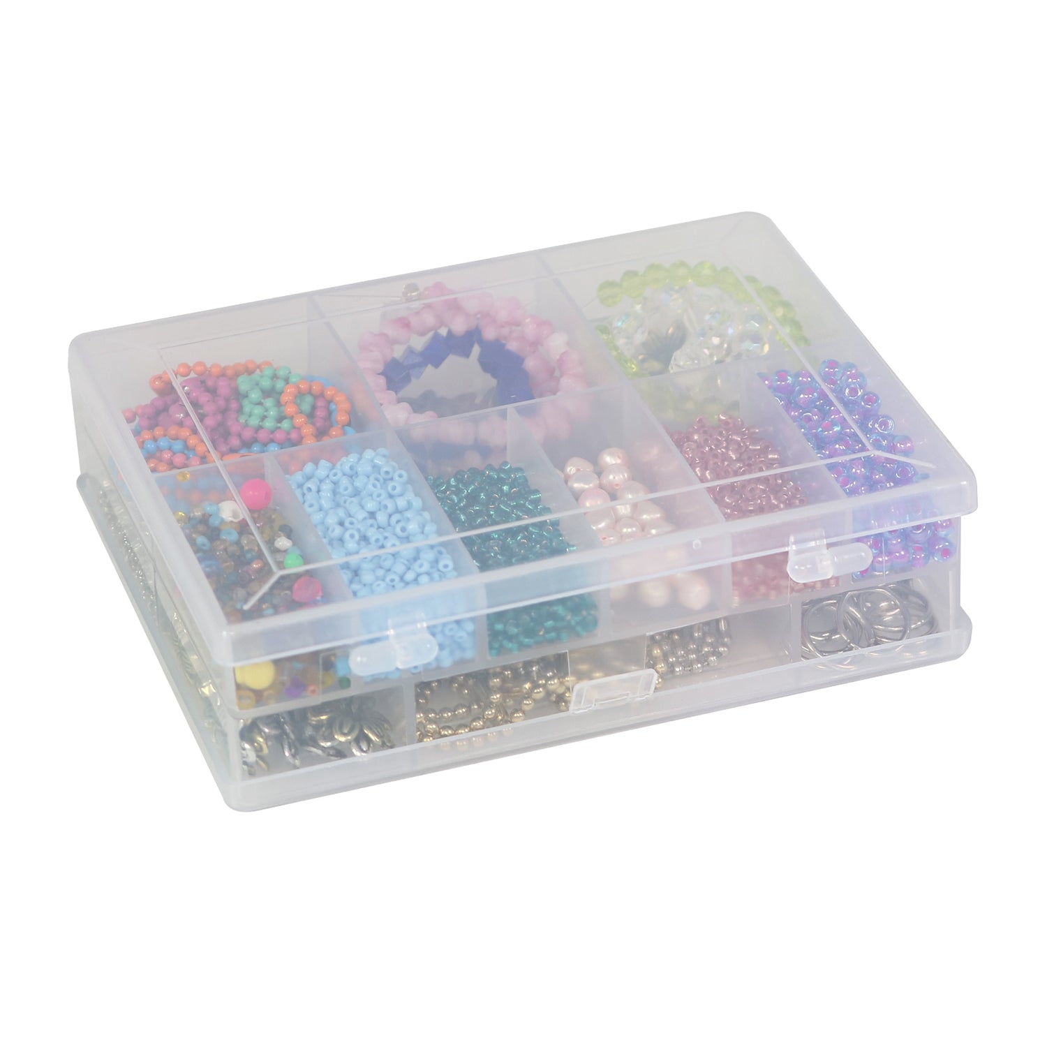 Everything Mary Clear Bead Storage Box – Portable Organizer with Adjustable Compartments