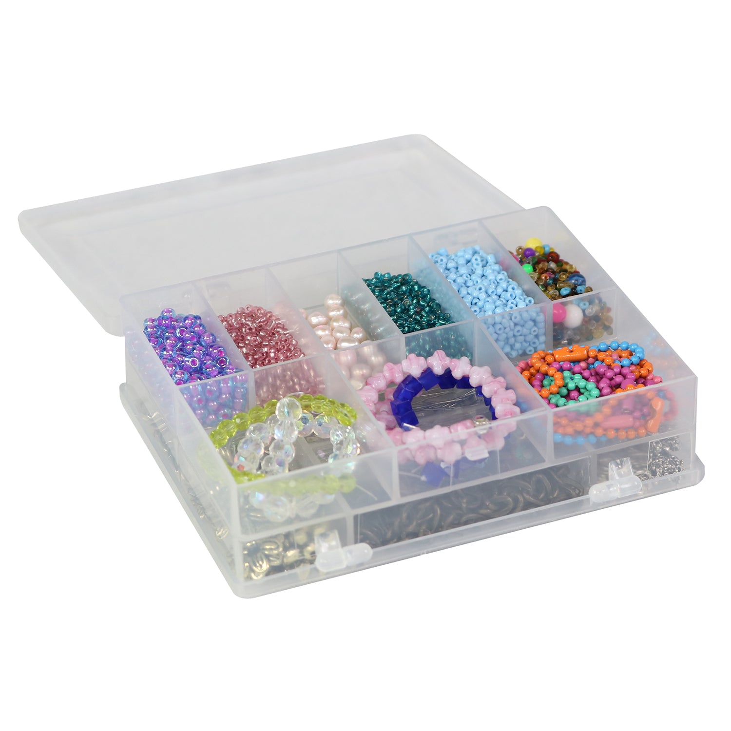 Everything Mary Clear Bead Storage Box – Portable Organizer with Adjustable Compartments
