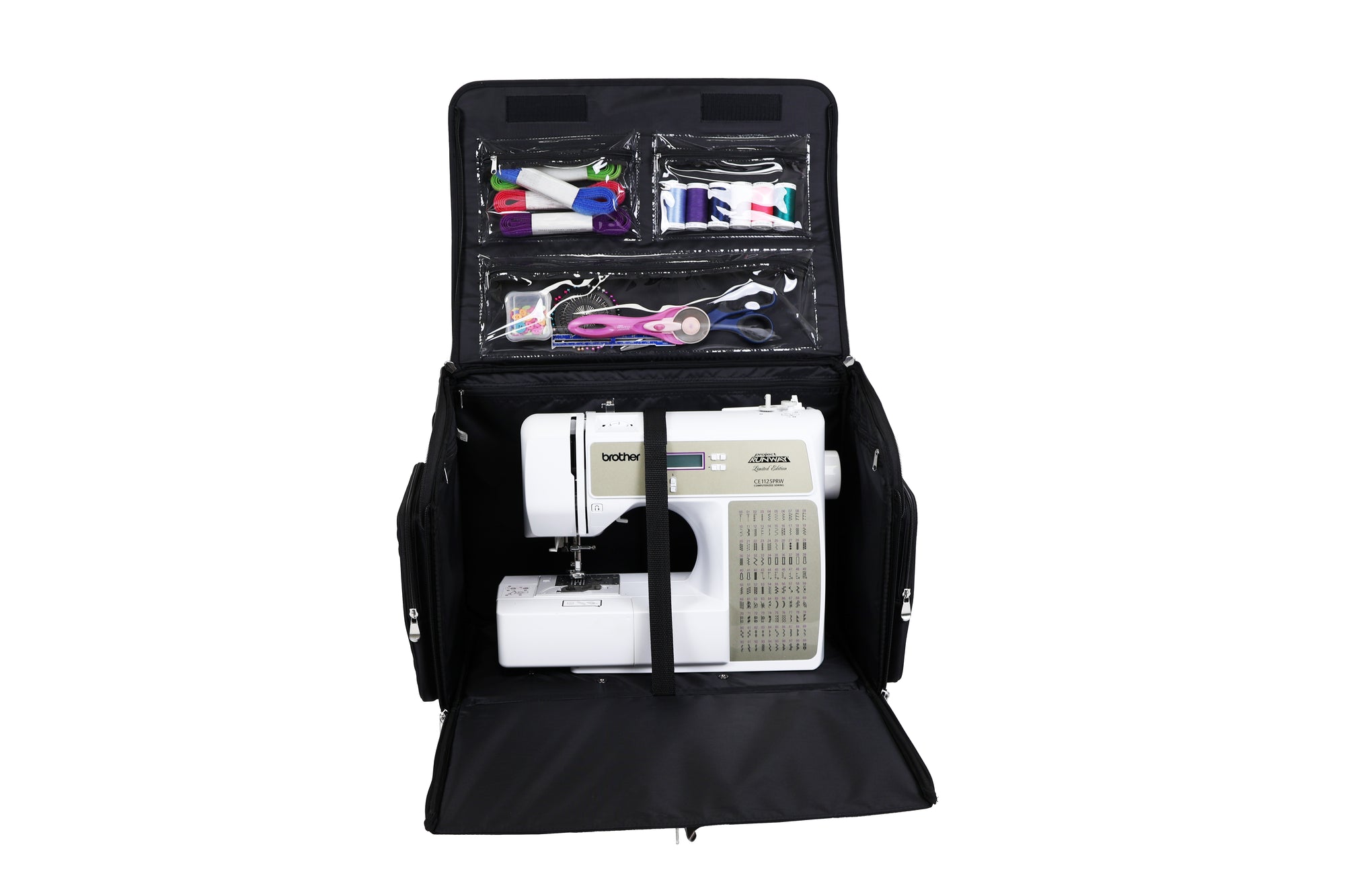 Everything Mary XL 4 Wheel Collapsible Rolling Sewing Machine Storage Case, Black