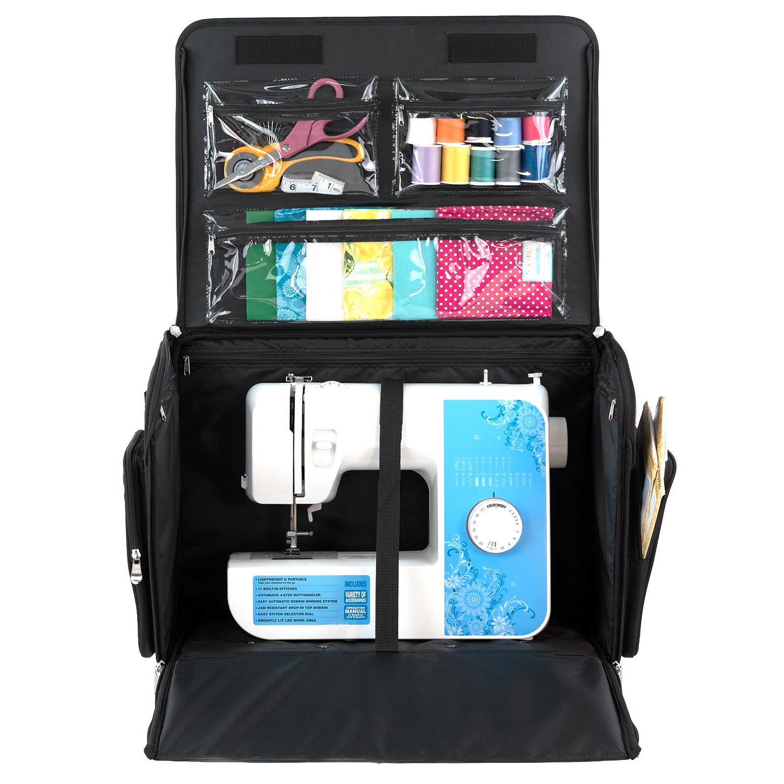 Everything Mary XL 4 Wheel Collapsible Rolling Sewing Machine Storage Case, Black