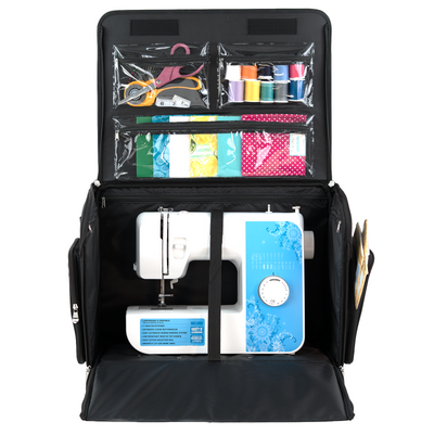 Everything Mary XL 4 Wheel Collapsible Rolling Sewing Machine Storage Case, Black