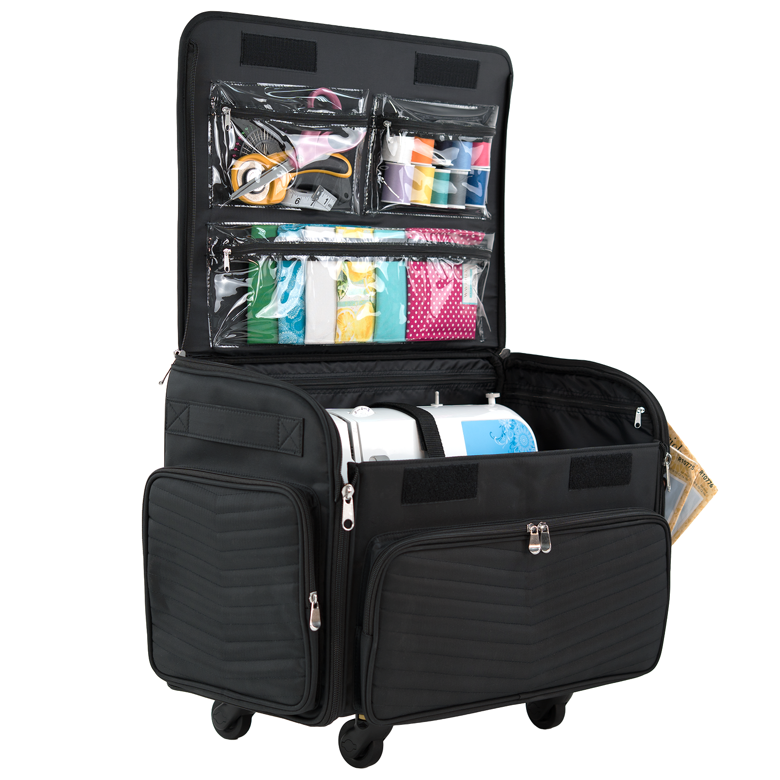 Everything Mary XL 4 Wheel Collapsible Rolling Sewing Machine Storage Case, Black