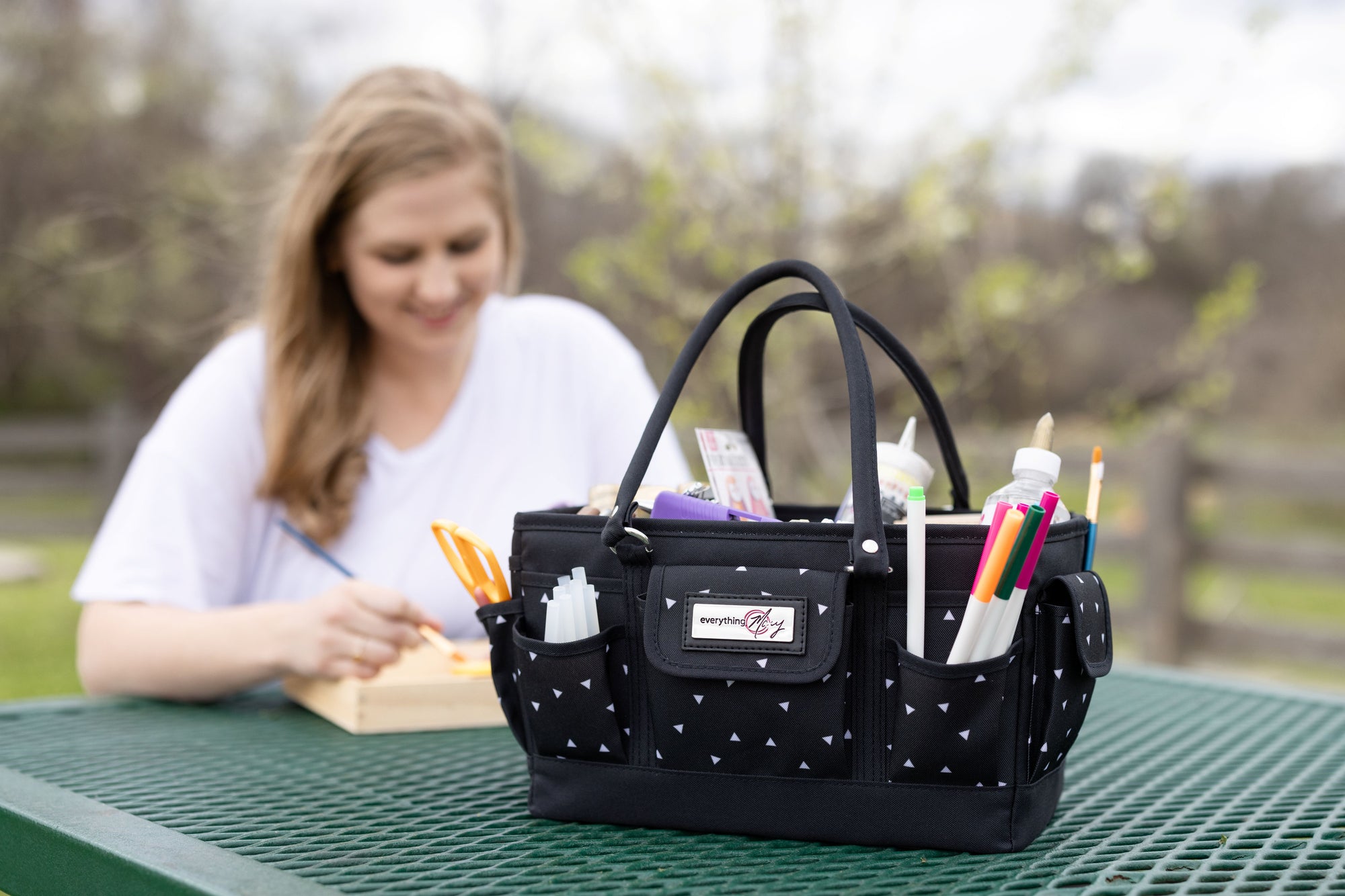Deluxe Store & Tote Craft Organizer, Black & White Triangles