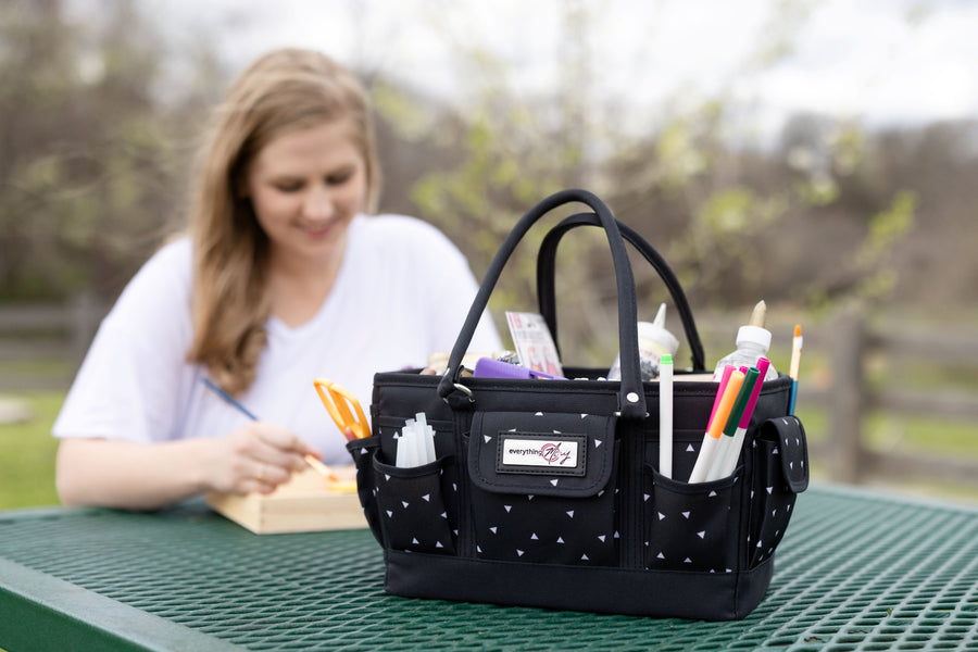 Deluxe Store & Tote Craft Organizer, Black & White Triangles