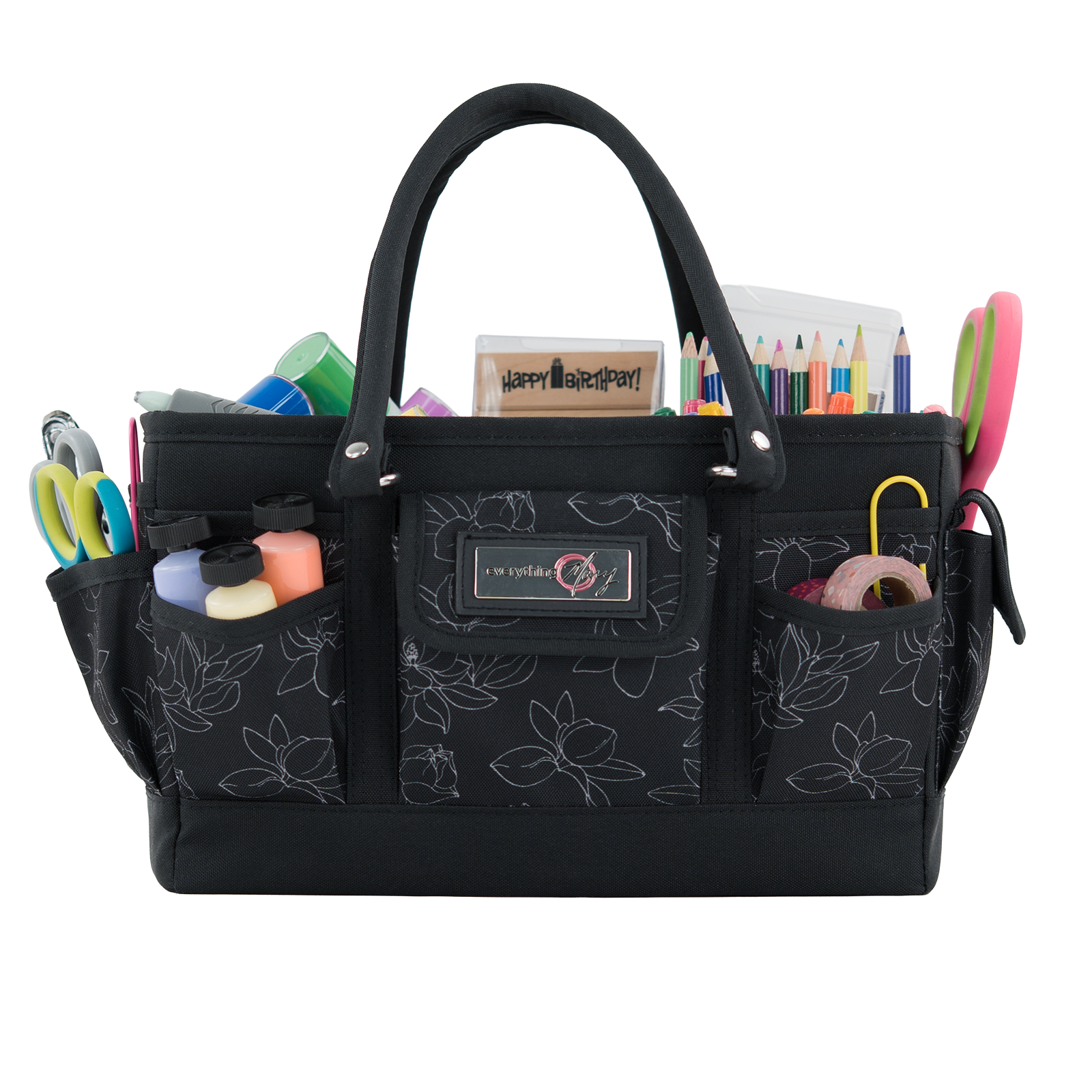 Deluxe Store & Tote Craft Organizer, Black & White Floral