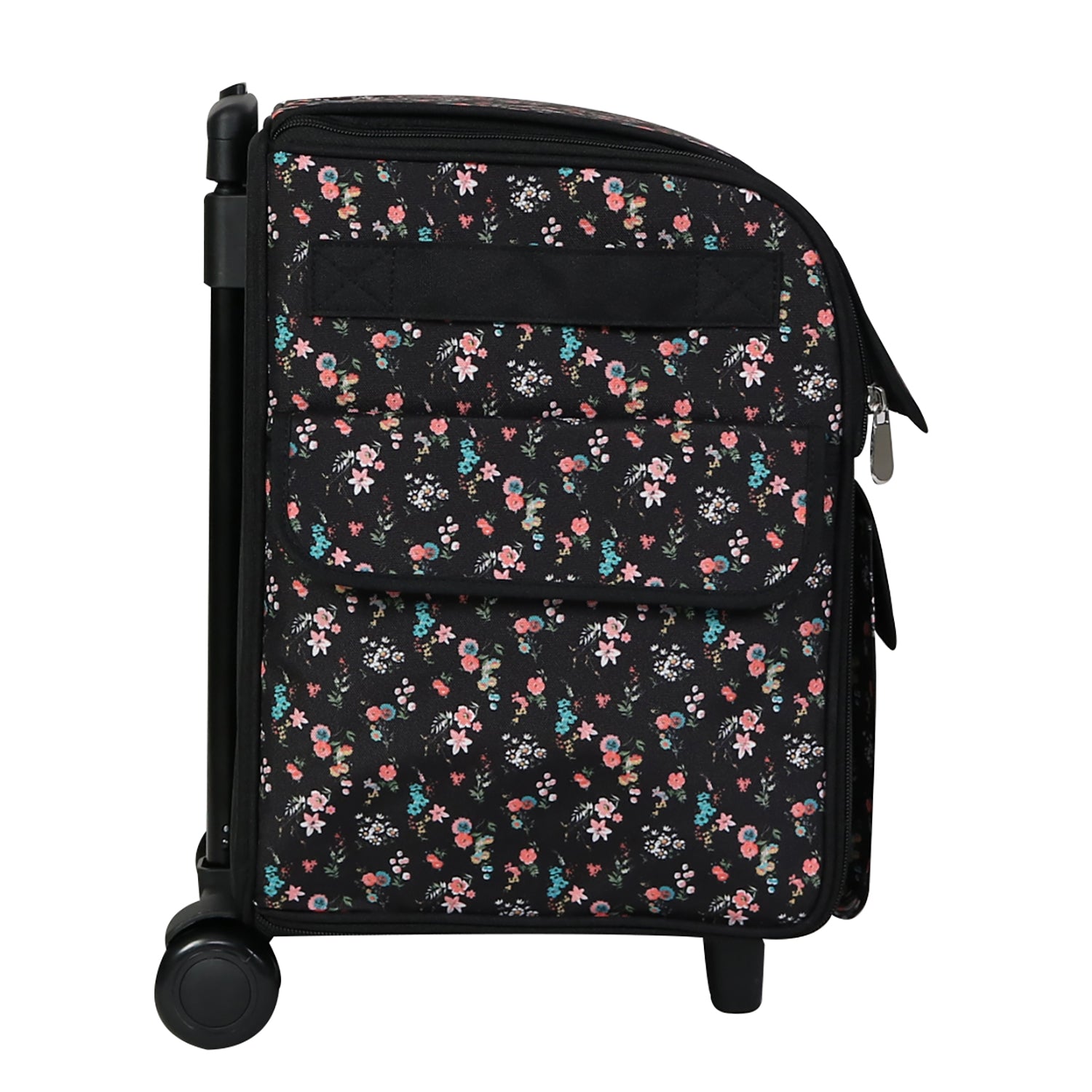 Collapsible Rolling Serger Machine Case, Black Floral