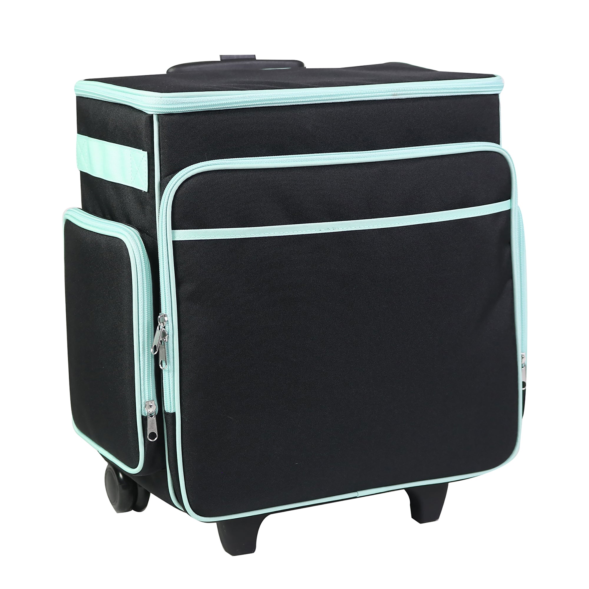 Everything Mary Rolling Scrapbook Case – Black & Teal Craft Organizer with Telescoping Handle & Wheels – Portable Storage for Scrapbooking, Sewing, Art & DIY Supplies