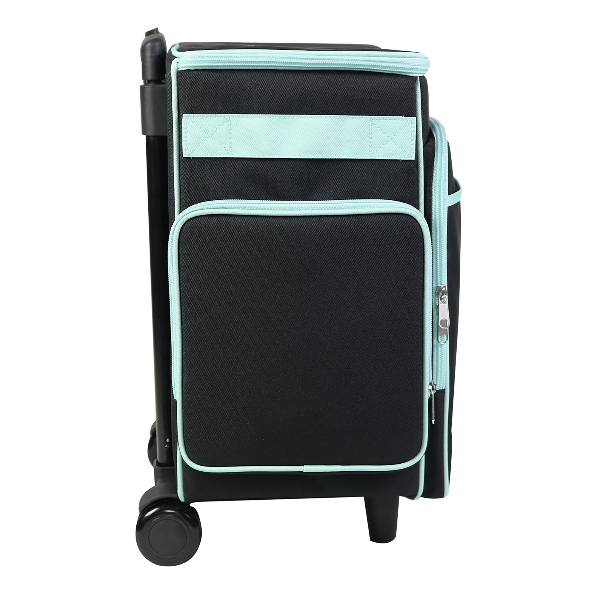 Everything Mary Rolling Scrapbook Case – Black & Teal Craft Organizer with Telescoping Handle & Wheels – Portable Storage for Scrapbooking, Sewing, Art & DIY Supplies