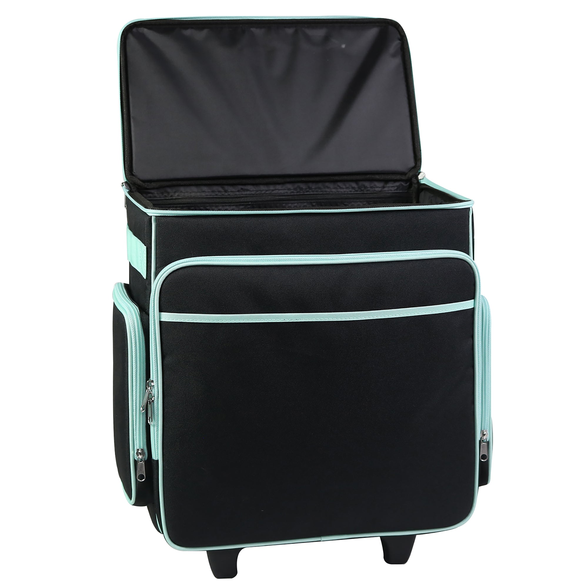 Everything Mary Rolling Scrapbook Case – Black & Teal Craft Organizer with Telescoping Handle & Wheels – Portable Storage for Scrapbooking, Sewing, Art & DIY Supplies