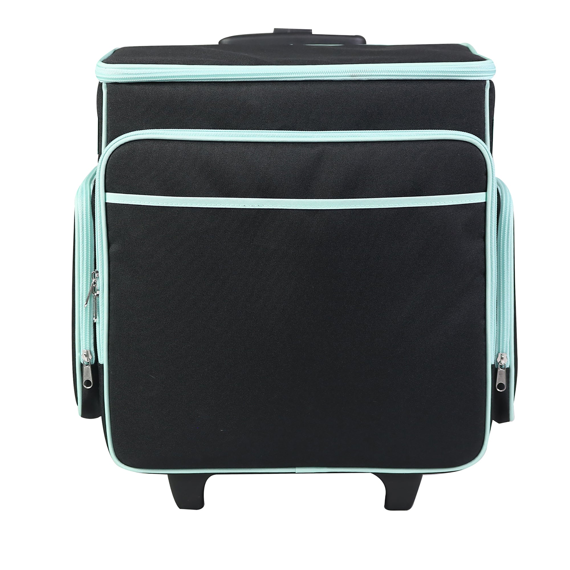Everything Mary Rolling Scrapbook Case – Black & Teal Craft Organizer with Telescoping Handle & Wheels – Portable Storage for Scrapbooking, Sewing, Art & DIY Supplies