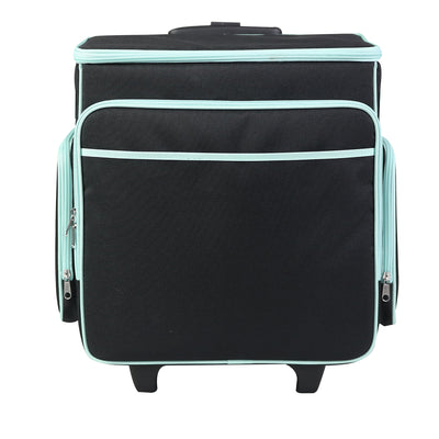 Everything Mary Rolling Scrapbook Case – Black & Teal Craft Organizer with Telescoping Handle & Wheels – Portable Storage for Scrapbooking, Sewing, Art & DIY Supplies