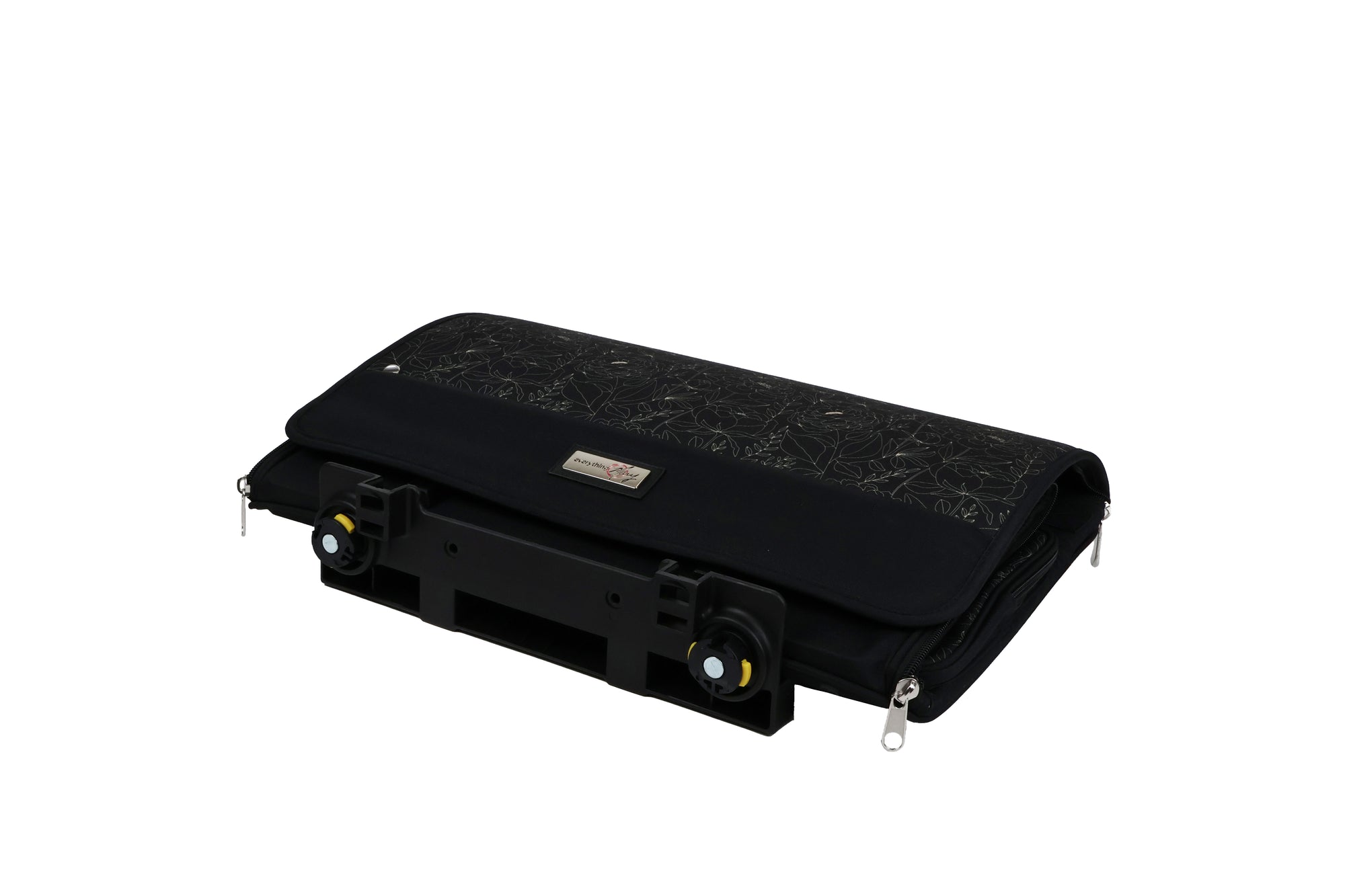 Everything Mary XL 4 Wheel Collapsible Rolling Sewing Machine Storage Case, Tan & Grey Floral