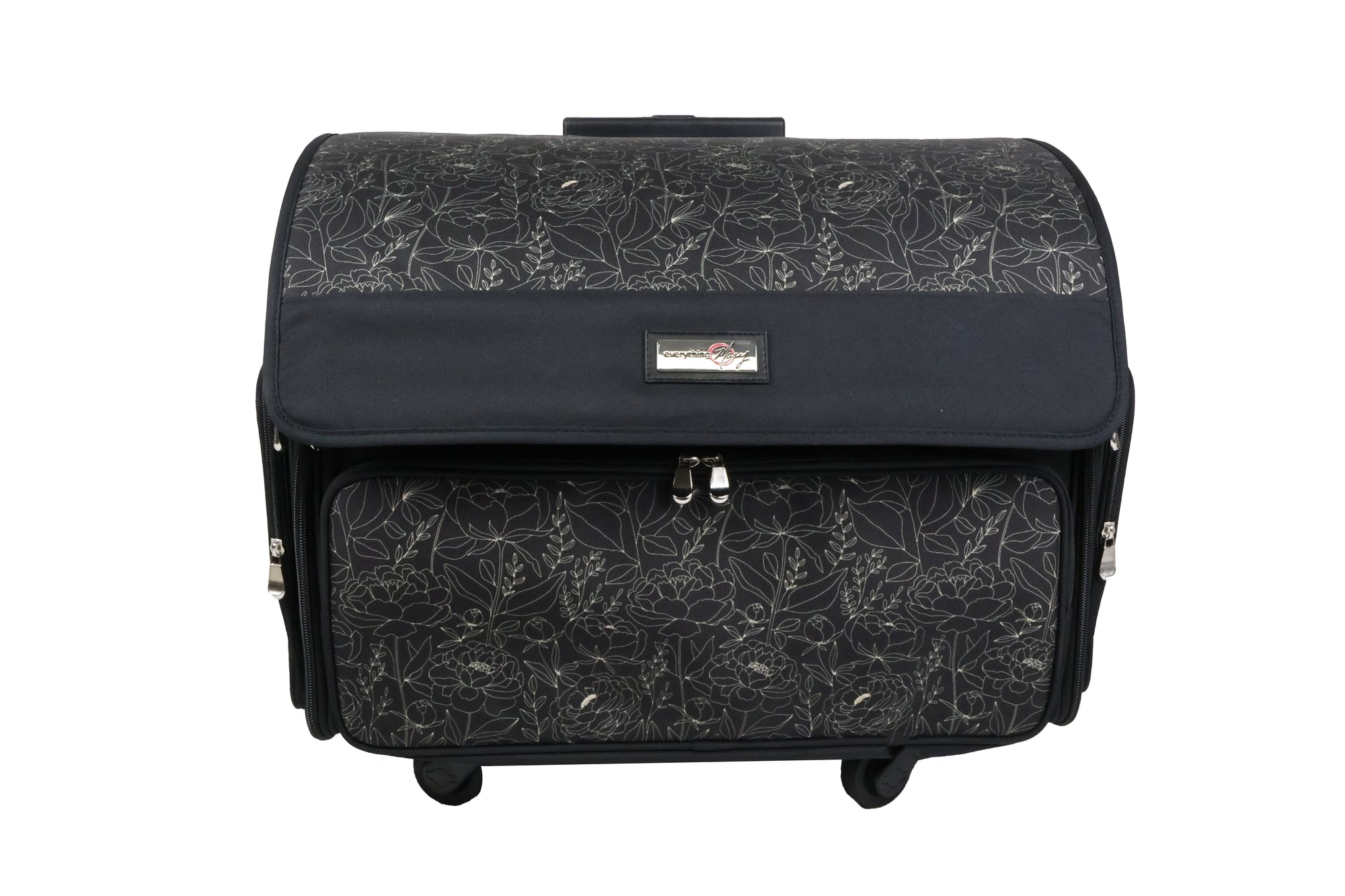 Everything Mary XL 4 Wheel Collapsible Rolling Sewing Machine Storage Case, Tan & Grey Floral
