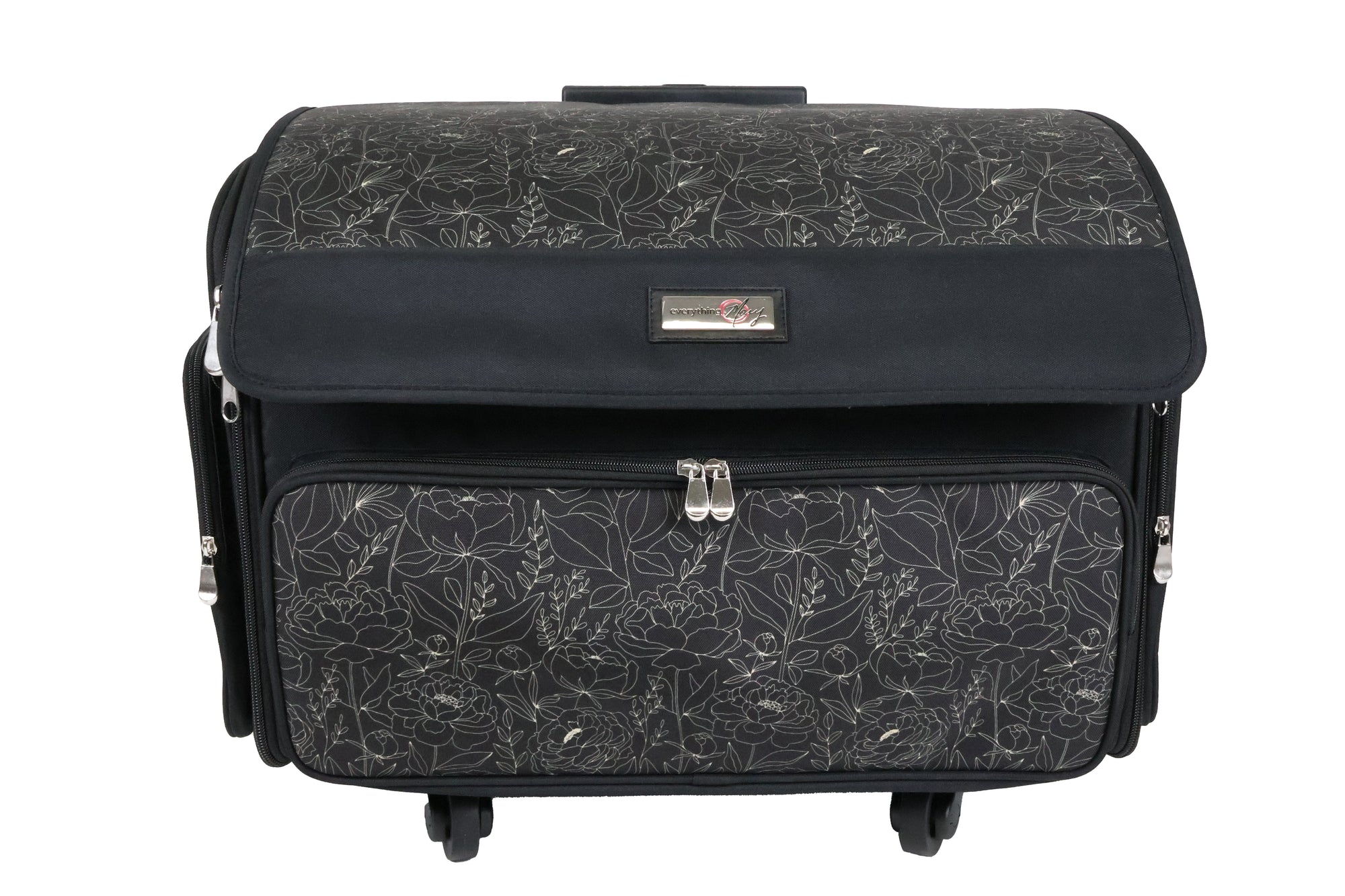 Everything Mary XL 4 Wheel Collapsible Rolling Sewing Machine Storage Case, Tan & Grey Floral