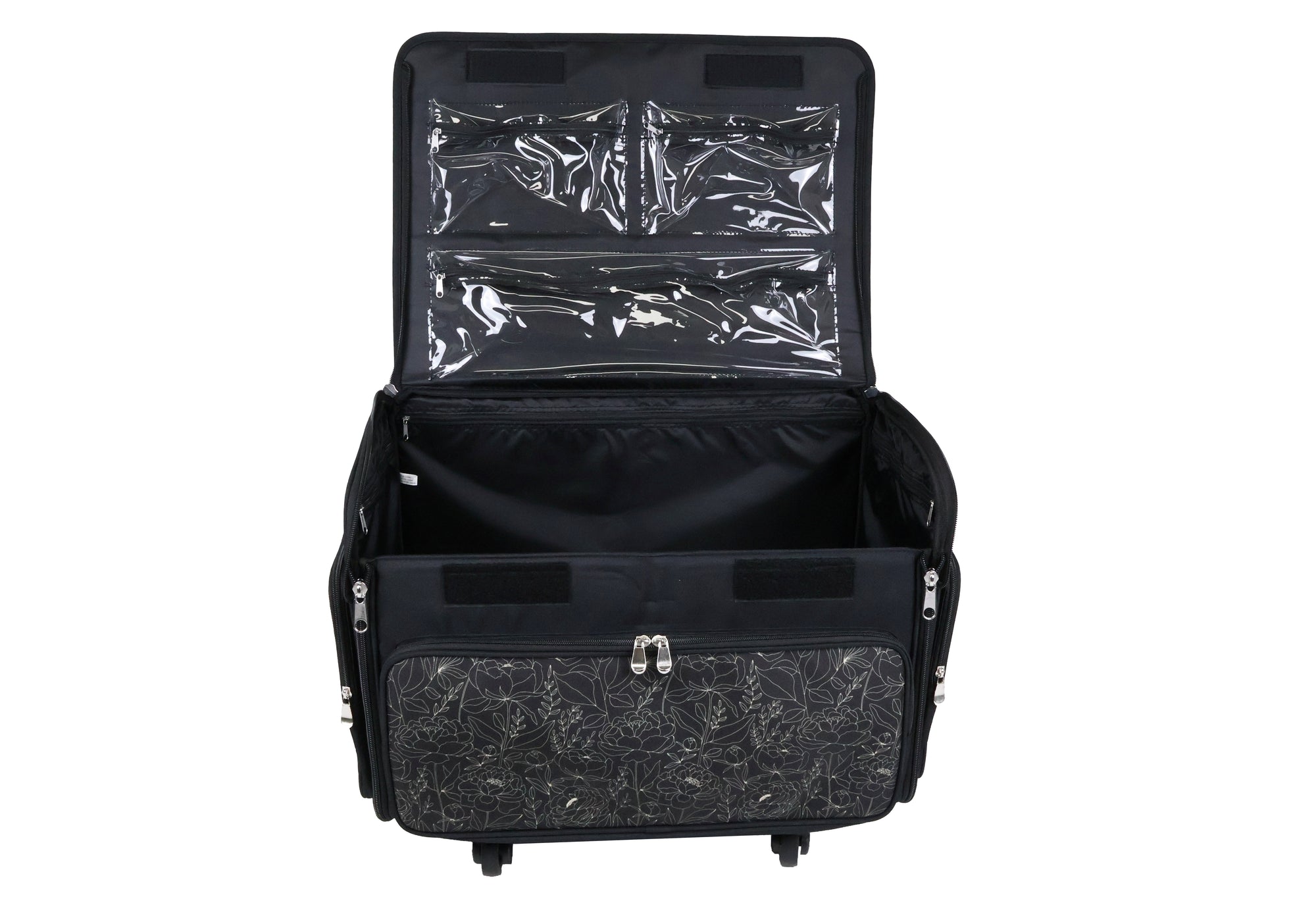 Everything Mary XL 4 Wheel Collapsible Rolling Sewing Machine Storage Case, Tan & Grey Floral