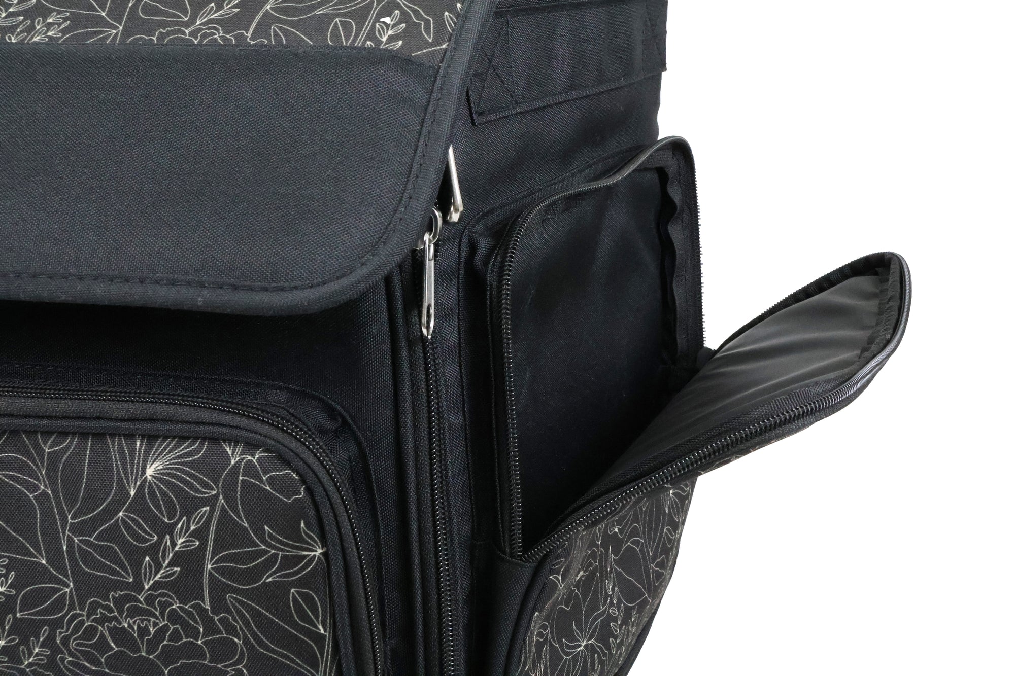 Everything Mary XL 4 Wheel Collapsible Rolling Sewing Machine Storage Case, Tan & Grey Floral