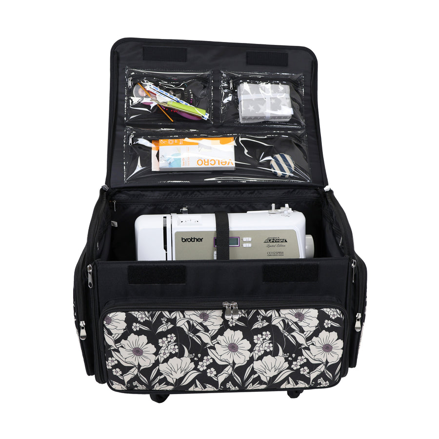 Everything Mary XL 4 Wheel Collapsible Rolling Sewing Machine Storage Case, Artistic Floral