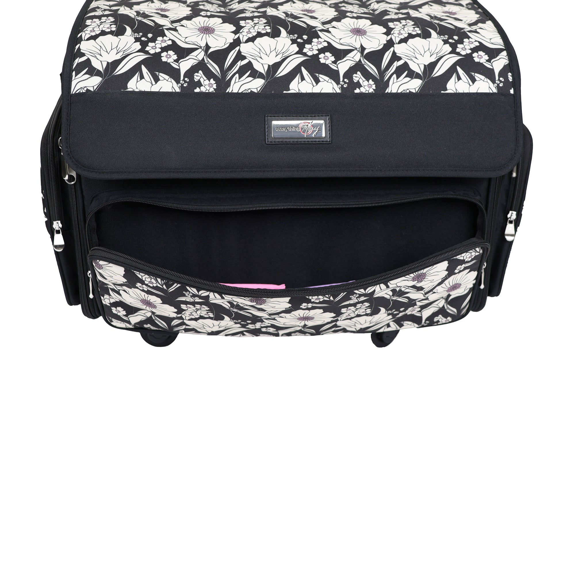 Everything Mary XL 4 Wheel Collapsible Rolling Sewing Machine Storage Case, Artistic Floral