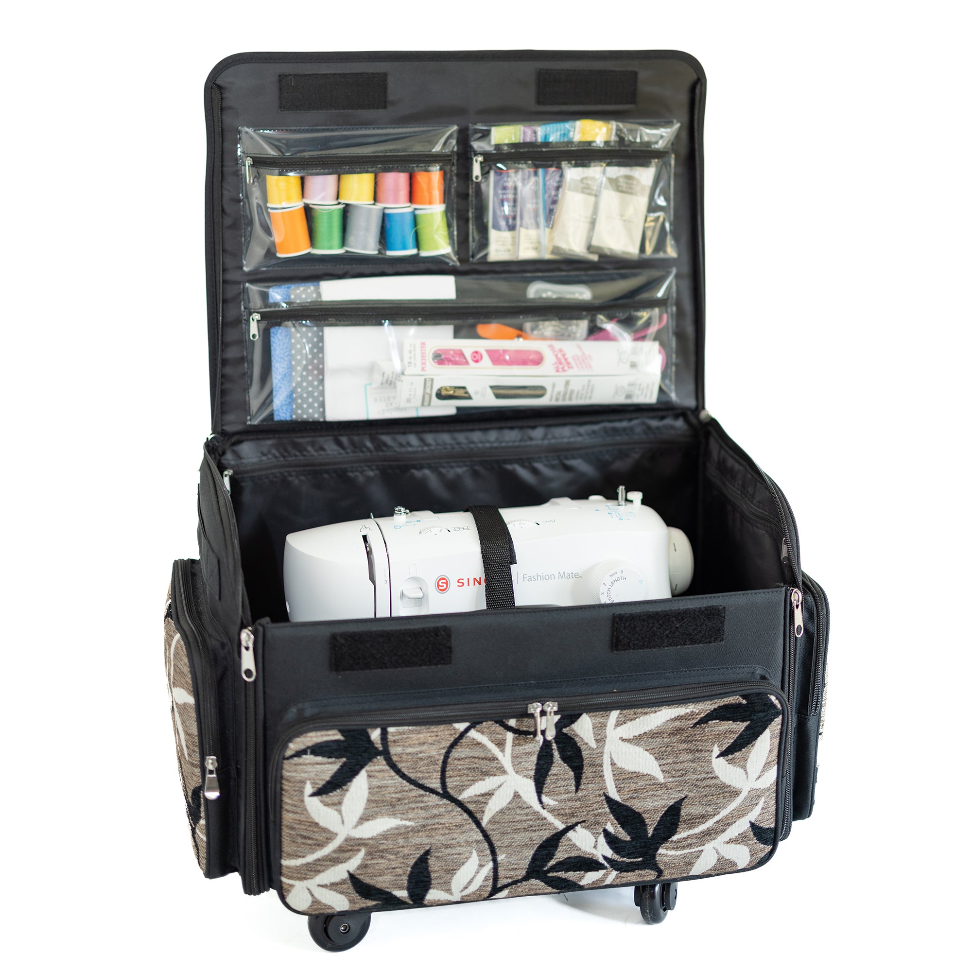 Deluxe Rolling Sewing Case, Pink & Grey