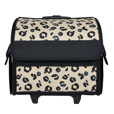 Everything Mary Collapsible Rolling Sewing Machine Tote - Premium Polyester Construction - Universal Fit - Portable with Dual Wheels and Telescoping Handle - Simple Cheetah