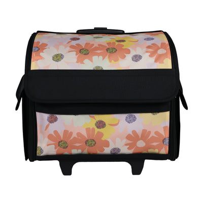 Everything Mary Collapsible Rolling Sewing Machine Tote - Premium Polyester Construction - Universal Fit - Portable with Dual Wheels and Telescoping Handle - Pastel Large Floral