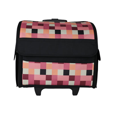 Everything Mary Collapsible Rolling Sewing Machine Tote - Premium Polyester Construction - Universal Fit - Portable with Dual Wheels and Telescoping Handle - Checkered Pink Print