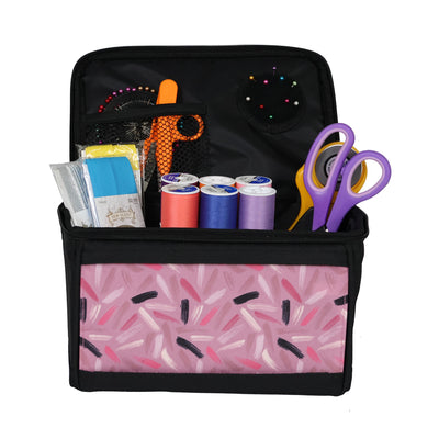 Everything Mary Sewing Kit Organizer Box, Pink Abstract - Supplies Storage Basket for Supplies and Accessories - Organization for Thread, Needles, Notions & Scissors - Portable Craft Caddy