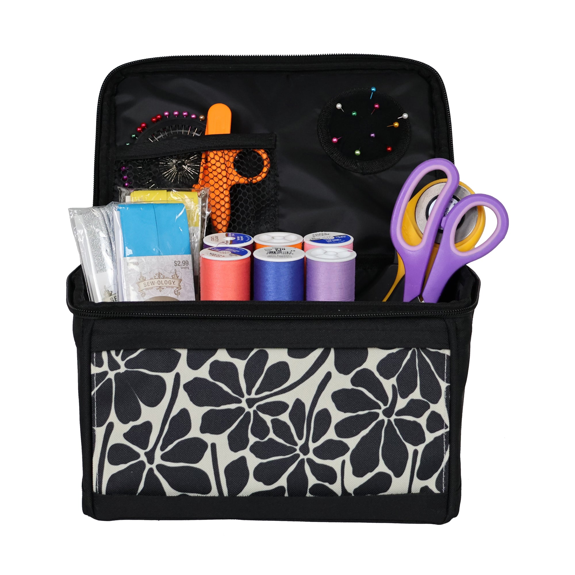 Everything Mary Sewing Kit Organizer Box, Black Floral - Supplies Stor