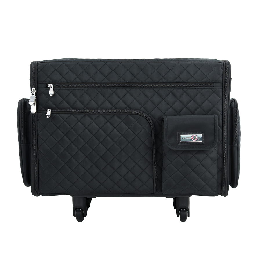 Everything Mary XL 4 Wheel Collapsible Rolling Sewing Machine Storage Case, Black Quilted