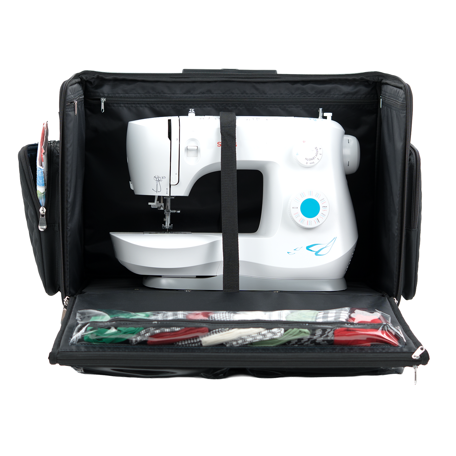Everything Mary XL 4 Wheel Collapsible Rolling Sewing Machine Storage Case, Black Quilted