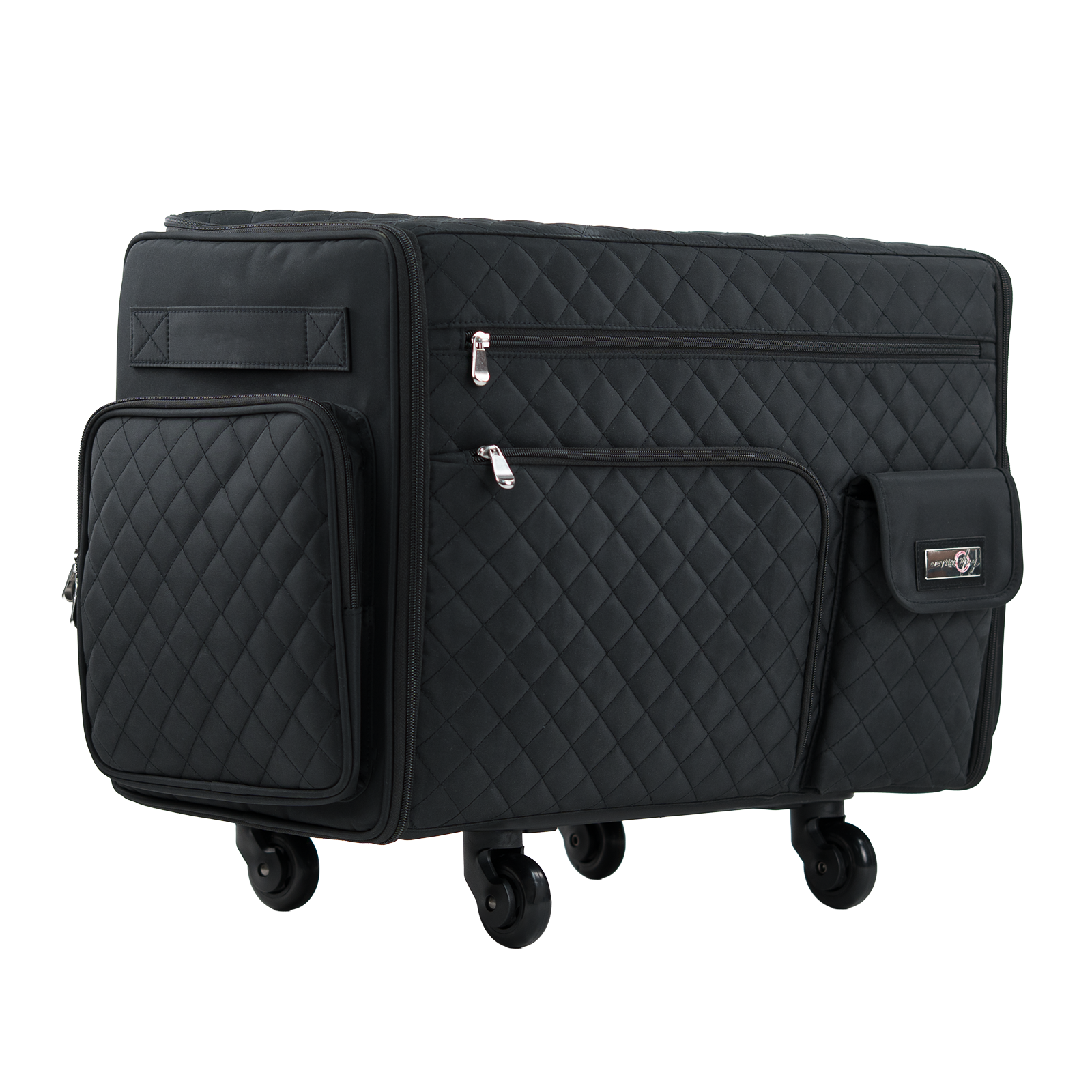 Everything Mary XL 4 Wheel Collapsible Rolling Sewing Machine Storage Case, Black Quilted