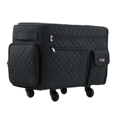 Everything Mary XL 4 Wheel Collapsible Rolling Sewing Machine Storage Case, Black Quilted