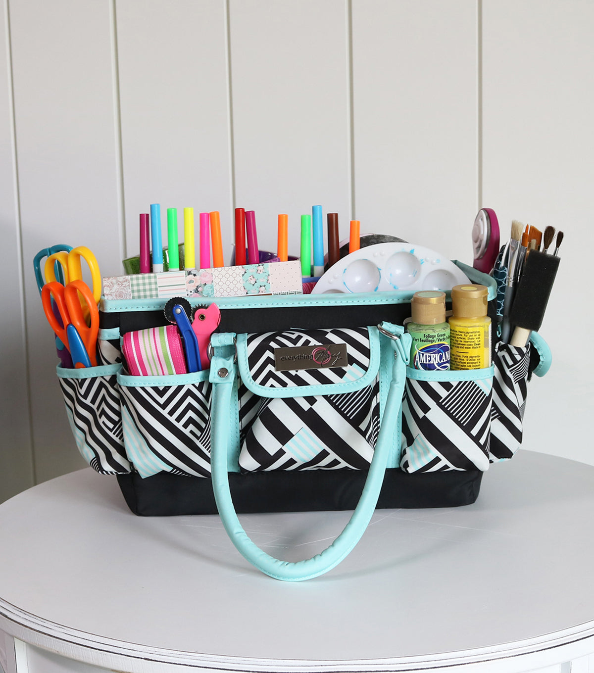 Deluxe Store & Tote Craft Organizer, Teal Geometric
