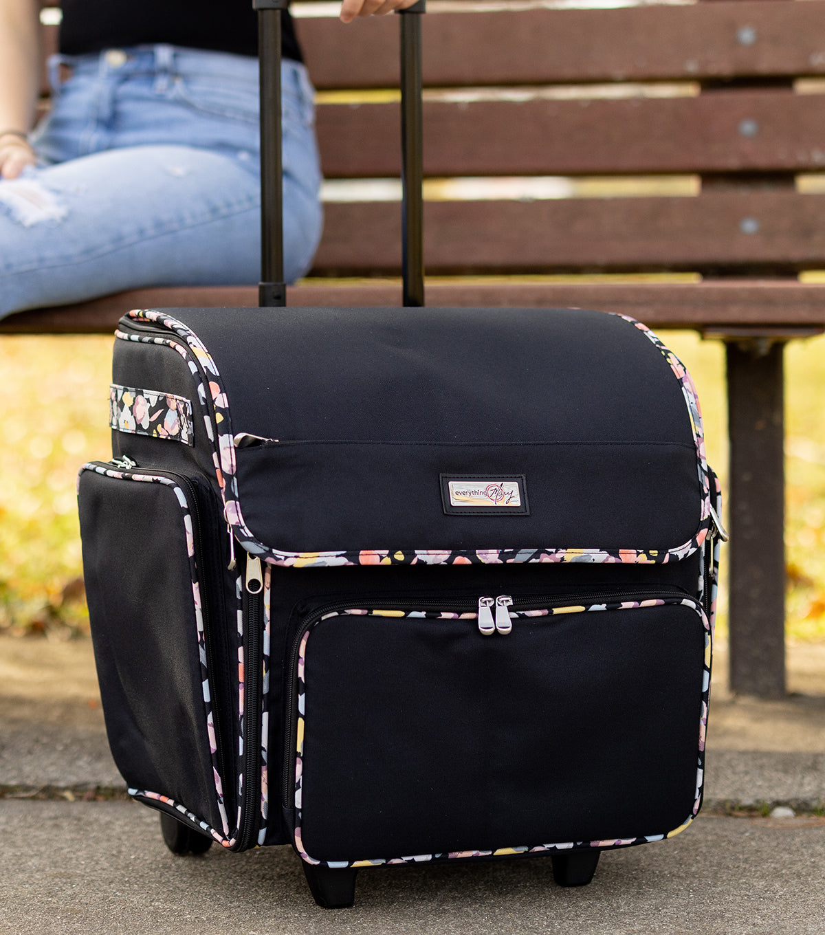 Deluxe Collapsible Rolling Scrapbook Case, Black & Floral