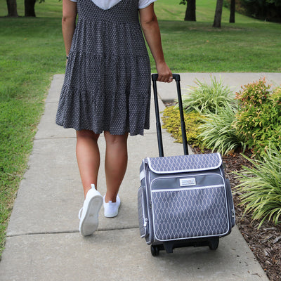 Collapsible Rolling Scrapbook & Featherweight Case, Grey & White