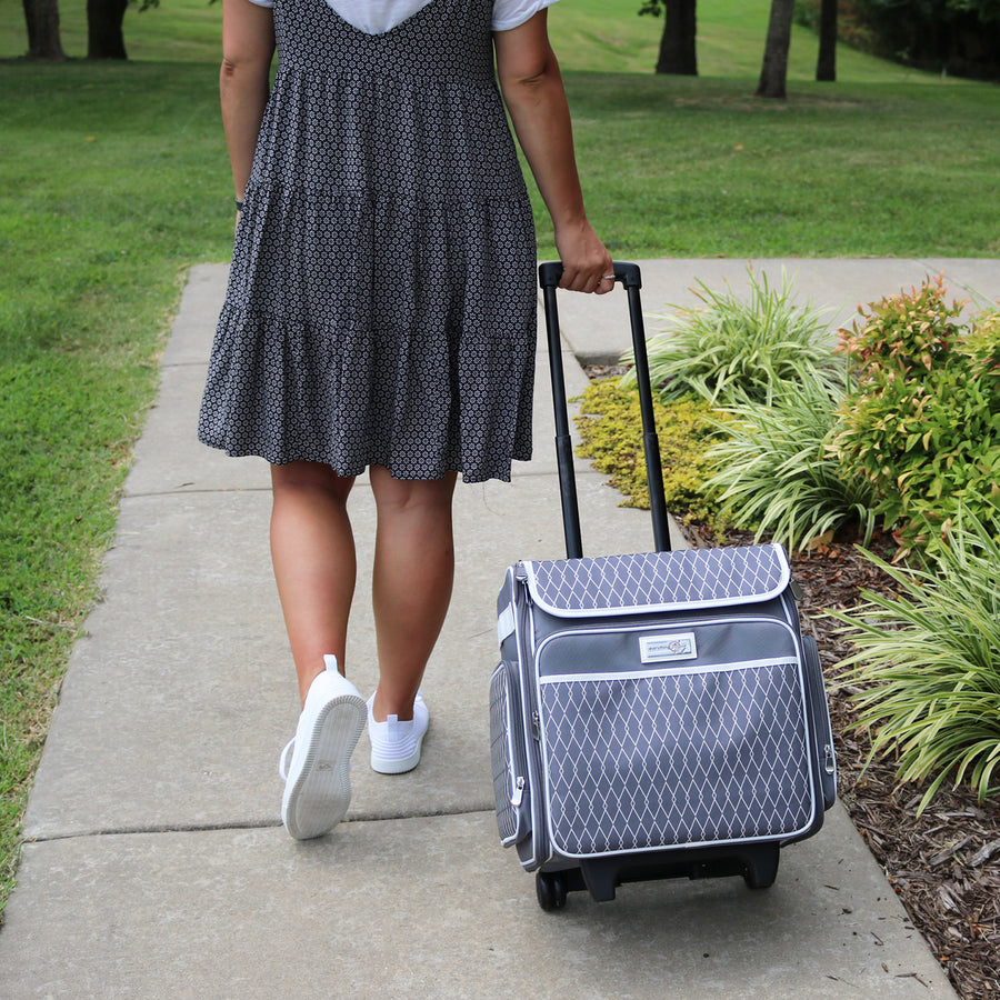 Collapsible Rolling Scrapbook & Featherweight Case, Grey & White