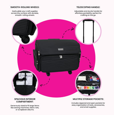 Everything Mary XL 4 Wheel Collapsible Rolling Sewing Machine Storage Case, Black