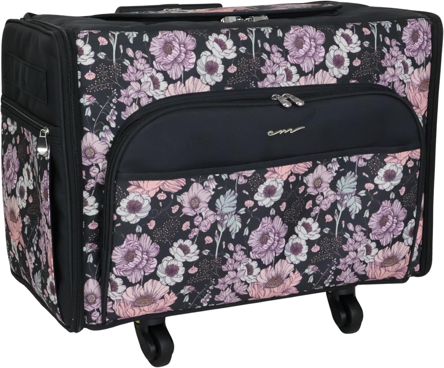 Everything Mary XL 4 Wheel Collapsible Rolling Sewing Machine Storage Case, Pink Floral